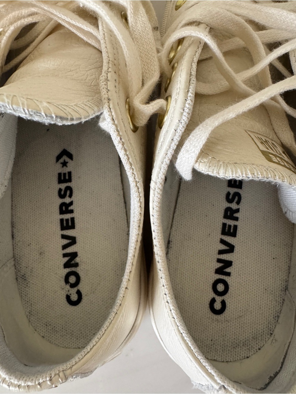 Converse White Platform Lace-Up Sneakers with Gold Eyelets, Size 6.5 - Picture 9 of 11
